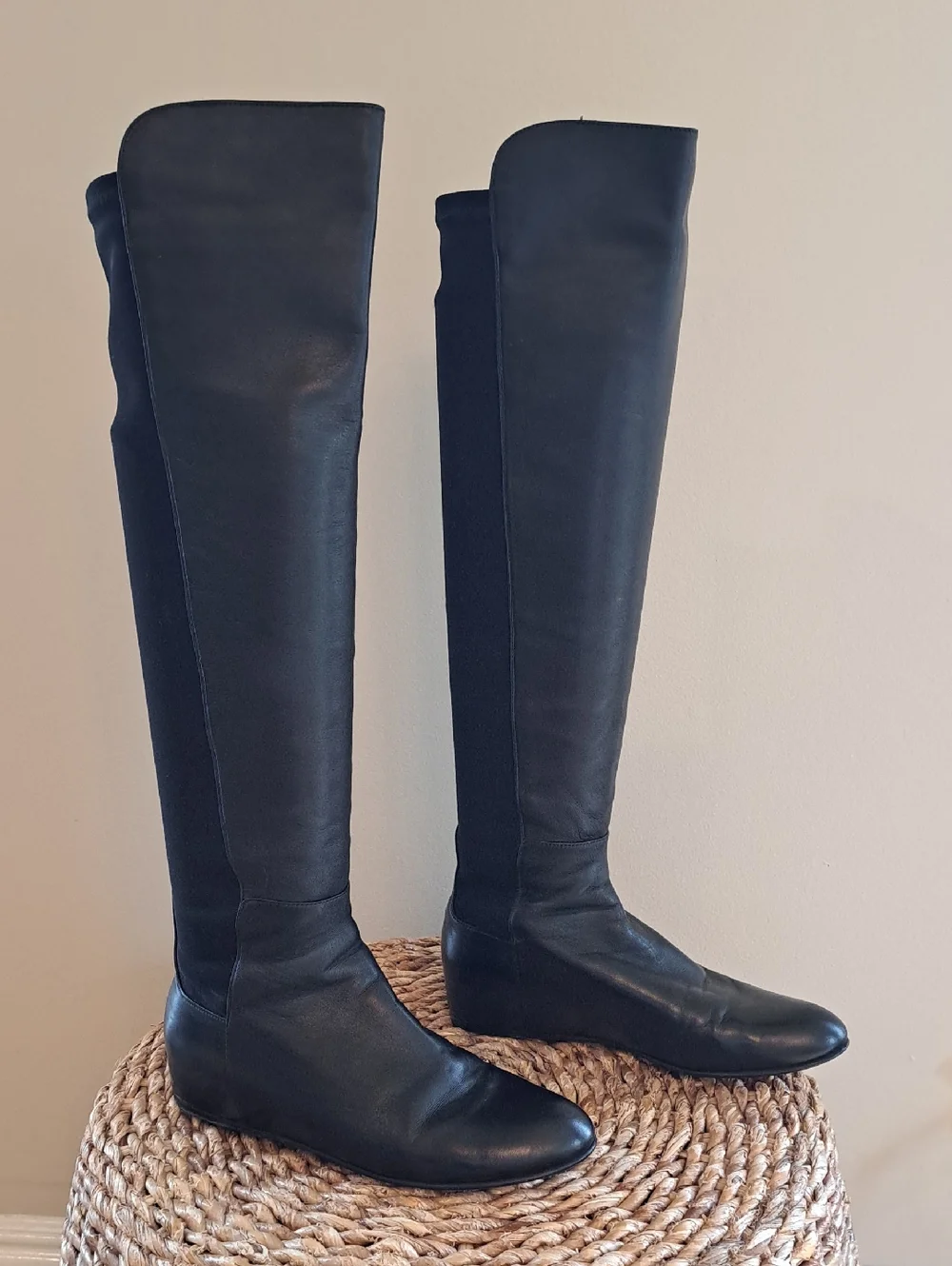 Stuart Weitzman Womens 50/50 Black Leather/Microfiber Over-the-Knee Boots 5.5